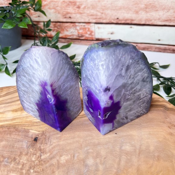 Purple Agate Crystal Bookend Pair - Geode Bookend - Boho Home Decor - Picture 11 of 12